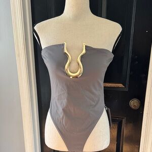 Missguided Gray Bodysuit with Gold Detail